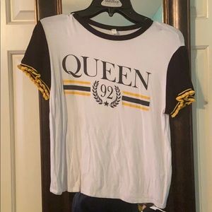 white “queen” shirt